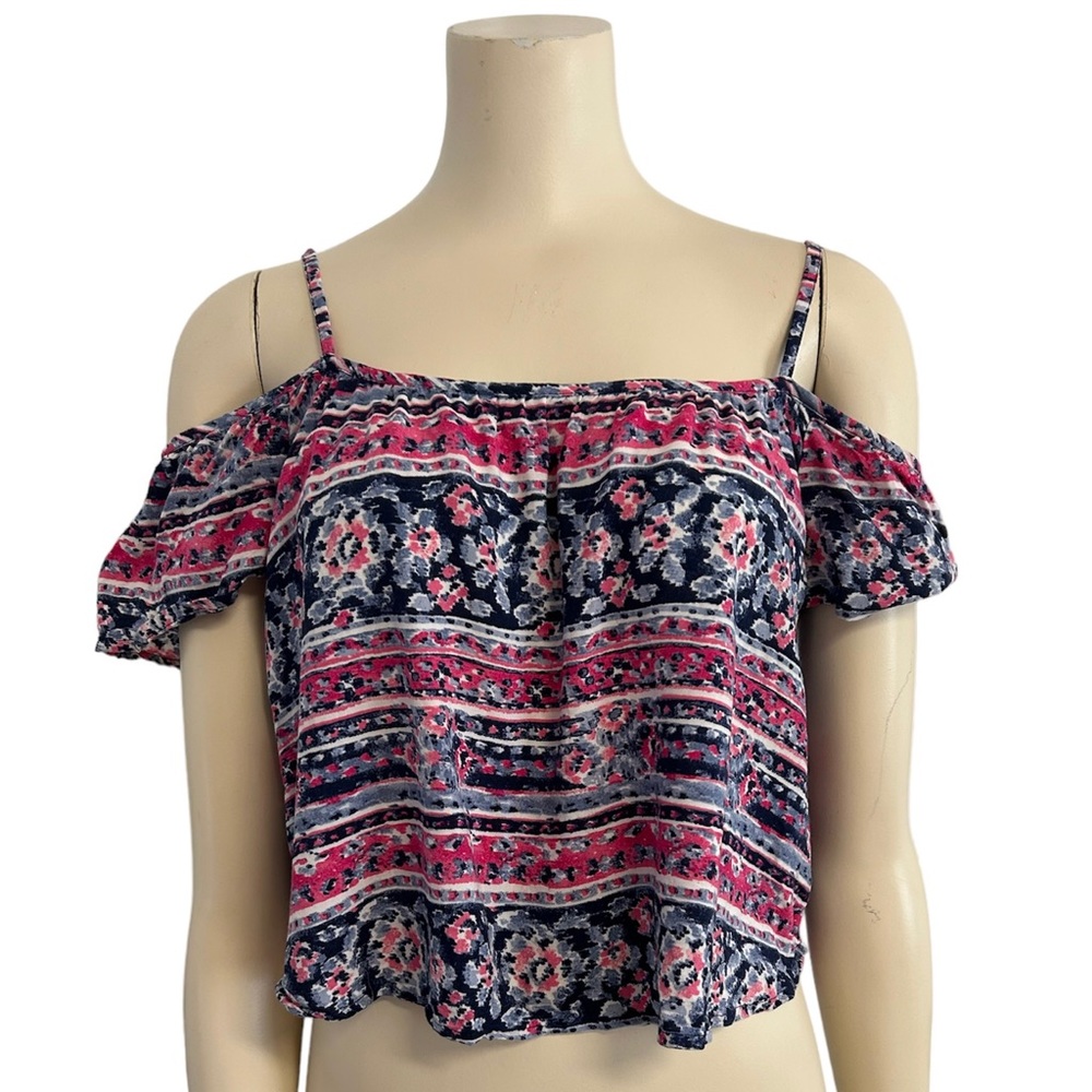 Abercrombie Kids Pink Blue Boho Off Shoulder‎ Top Girls XL.